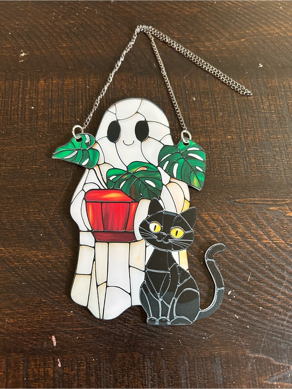 Ghost Plant and Black Cat Acrylic Sun-catcher / Window Decor